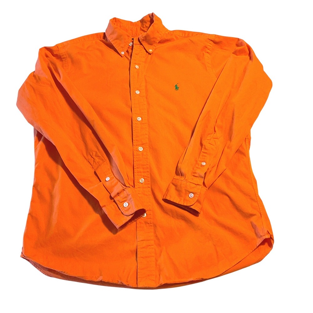 Ralph Lauren button front cotton oxford shirt classic fit orange green pony M